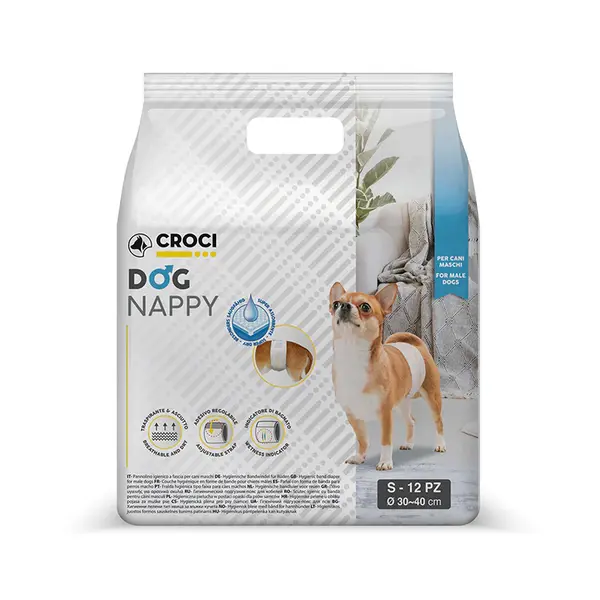 Banda incontineta urinara pentru caini Croci Dog Nappy, Mascul, S, 30-40 cm, 12 bucati