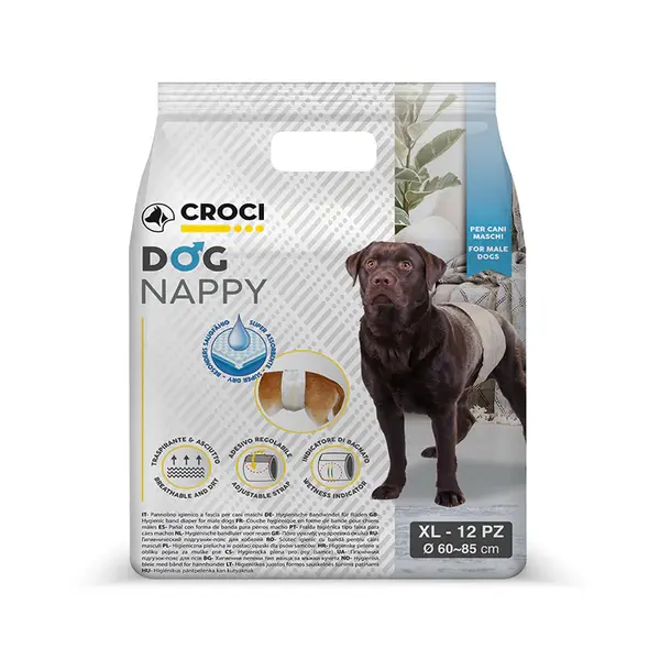 Banda incontineta urinara pentru caini Croci Dog Nappy XL, Mascul, 60-85 cm, 12 bucati
