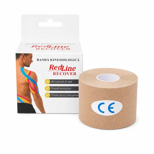 Banda Kinesiologica RedLine Recover Bej, impermeabila, fara latex, 5 cm x 5 m