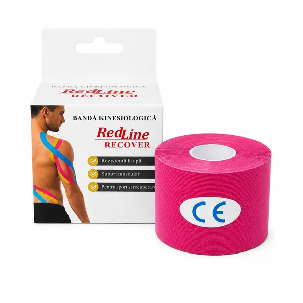Banda Kinesiologica RedLine Recover Roz, impermeabila, fara latex, 5 cm x 5 m
