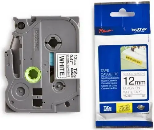 Banda laminata adeziva Brother TZES231 12mm/8m (Negru/Alb)