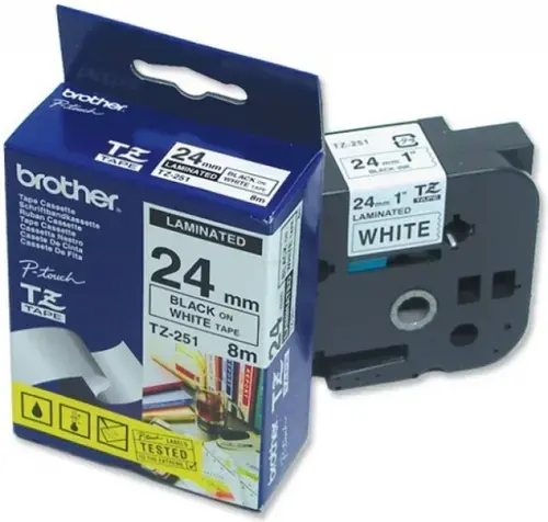 Banda laminata Brother TZ 8m/24mm (Negru / alb)