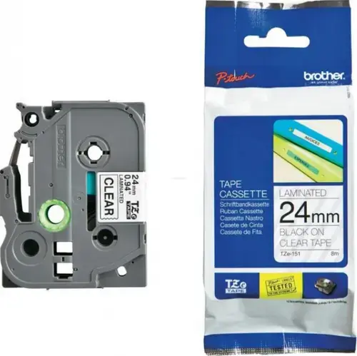Banda laminata Brother TZe-151, 24mm x 8m (Negru/Transparent)