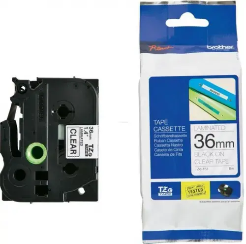 Banda laminata Brother TZe-161, 36mm x 8m (Negru/Transparent)