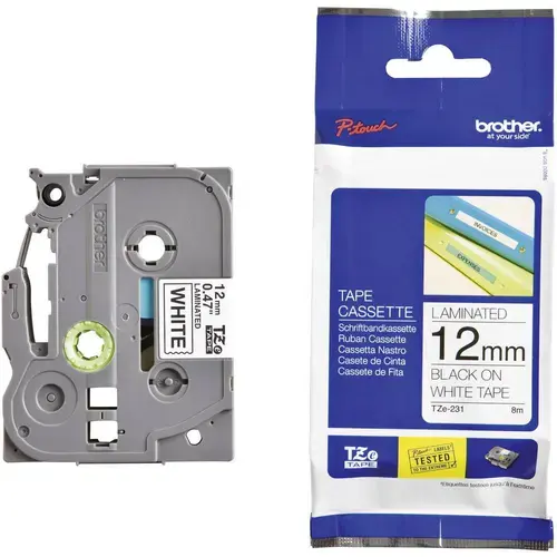 Banda laminata Brother TZE231 12mm (negru/alb)