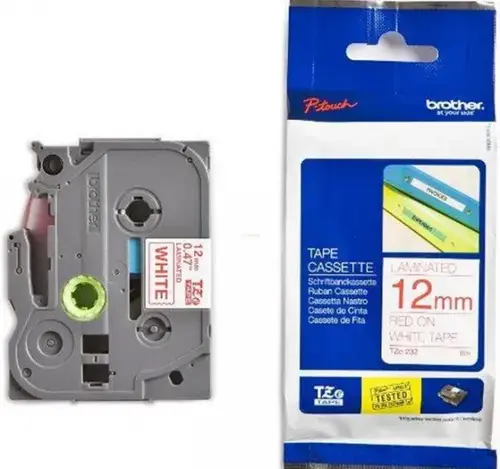 Banda laminata Brother TZE232, 12mm/8m (Rosu/Alb)