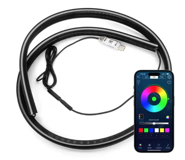Banda LED ambient auto 150cm control din aplicatie lumina dinamica RGB montare bord parbriz