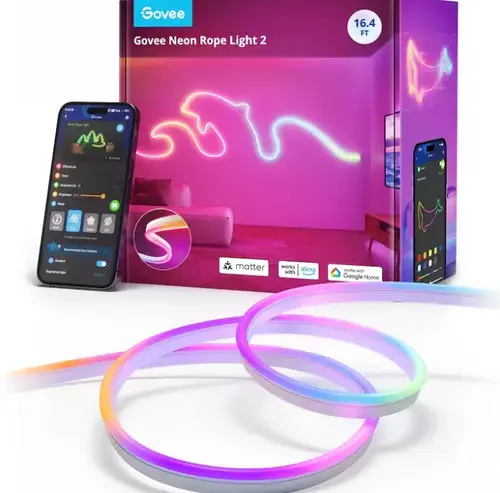 Banda LED inteligenta Govee Neon H61D5 RGBIC, Wi-Fi, Bluetooth, Matter, 48W, 5m