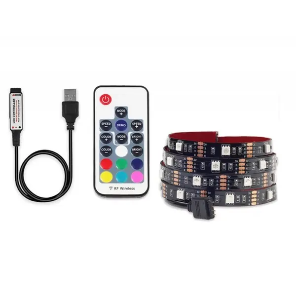 Banda LED Multicolor USB 5050 RGB Flexibila Decorat Exterior Interior 1M Waterproof cu Telecomanda