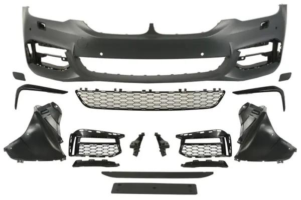Bara Fata, pachet M, cu grilaje, cu orificii proiector ceata, cu gauri pentru spalator de faruri, numar orificii senzori parcare: 6, grund potrivit BMW 5 G30 02.17-04.2
