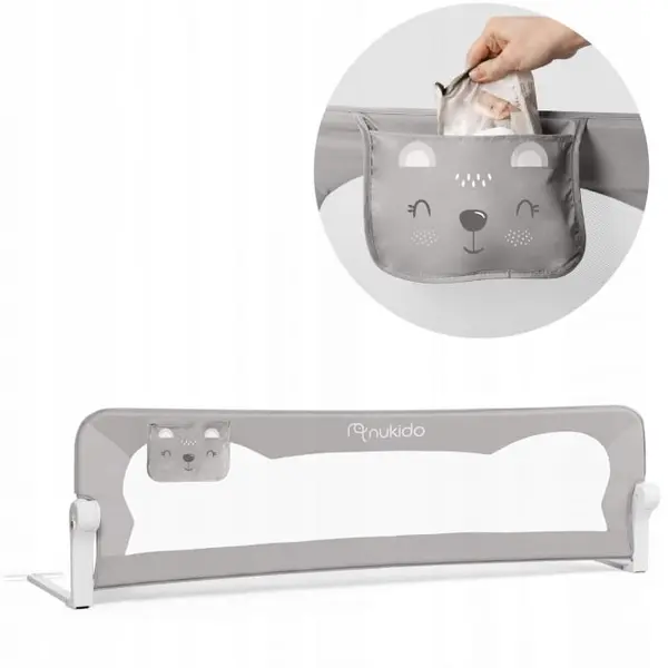 Bariera de protectie pat Nukido, 180x35x42 cm, gri KID610968, la doar 217,00 lei