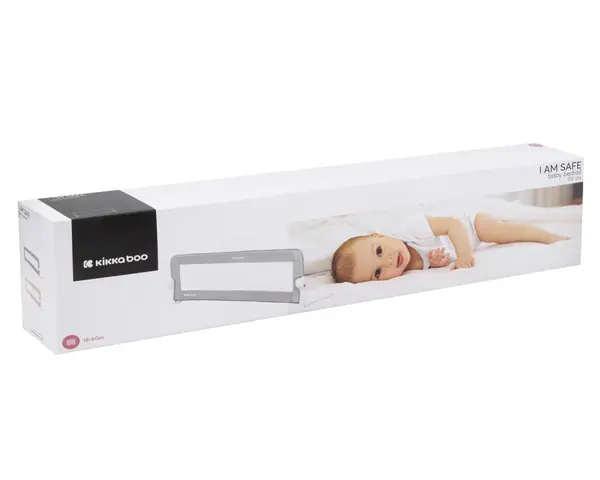 Bariera de protectie pentru pat copii KikkaBoo I am Safe Beige 150 cm, fixare stabila, rabatabila, potrivita pentru saltele de la 12-20 cm,colturi rotunjite,material textil de inalta calitate