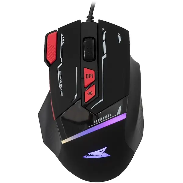 BARRACUDA Mouse Gaming cu fir Barracuda MANTA, 12.800 DPI, 1.000Hz, 100IPS, 20G, Chipset INSTANT 825, Switch-uri HUANO, Butoane Programabile, RGB LED, Cablu 1.5m, Negru