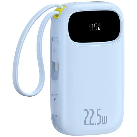 BASEUS Acumulator extern Baseus EnerFill FC31 Digital Display 20.000 mAh, 22.5W, cablu USB-C si Lightning incorporat, Albastru
