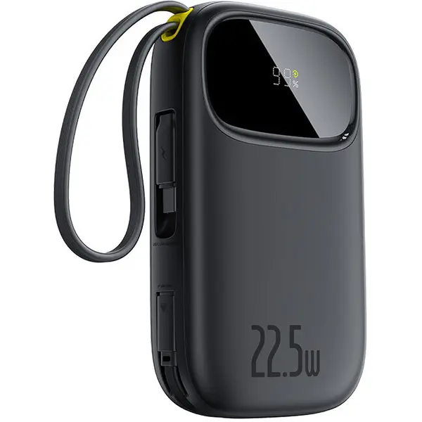 BASEUS Acumulator extern Baseus EnerFill FC31, Digital Display, 20.000 mAh, 22.5W, cablu USB-C si Lightning incorporat, Negru