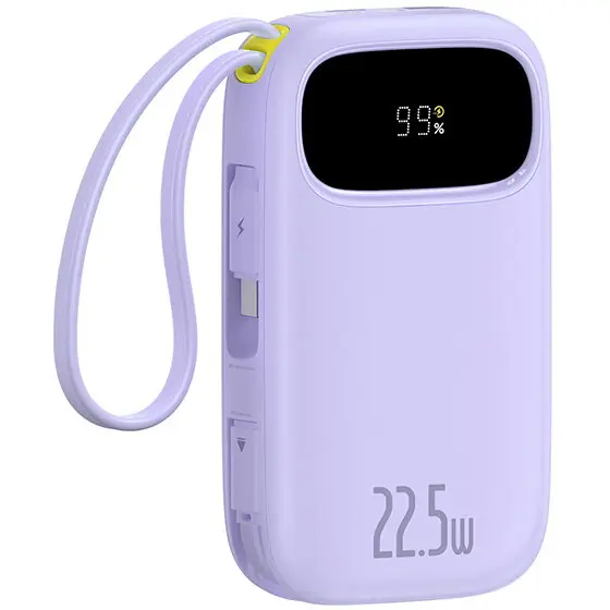BASEUS Acumulator extern Baseus EnerFill FC31 Digital Display 20.000 mAh, 22.5W, cablu USB-C si Lightning incorporat, Violet
