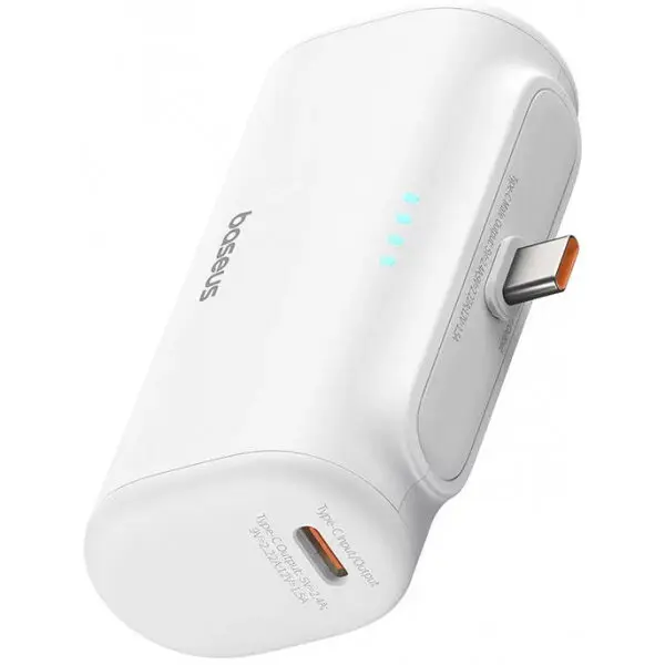BASEUS Baterie Externa Baseus Compact, 5000mAh, 20W, PD, 2 x USB-C, Alba