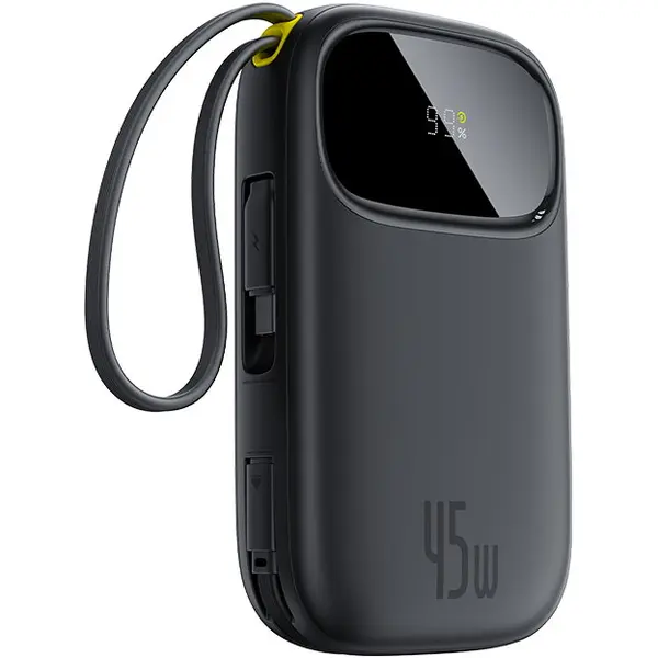 BASEUS Baterie externa Baseus EnerFill FC31 10.000 mAh, USB-C, USB-A, cabluri USB-C duale, Digital Display, 45W, Negru
