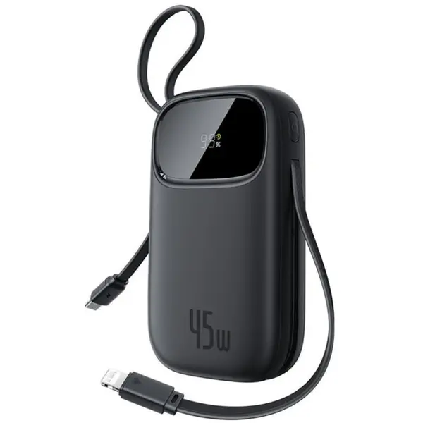 BASEUS Baterie externa Baseus EnerFill FC31 Qpow 3, 20.000 mAh, 45W, cablu USB-C si Lightning incorporat, Negru