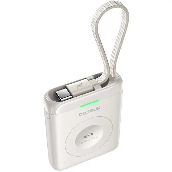 BASEUS Baterie externa Baseus EnerFill FW11 cu Wireless Charger pentru Apple Watch, 5W, 1640 mAh, cablu USB-C retractabil, Alb