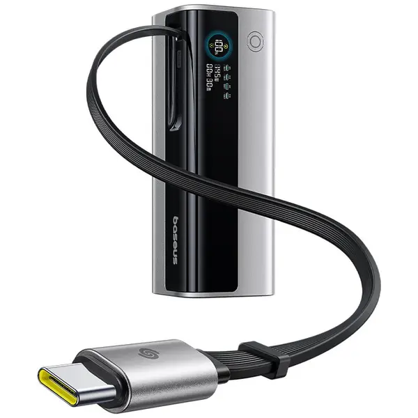 BASEUS Baterie externa Baseus EnerGeek GR11 20.000 mAh 145W, 2x USB-C, 1x USB-A, cu cablu retractabil, Argintiu