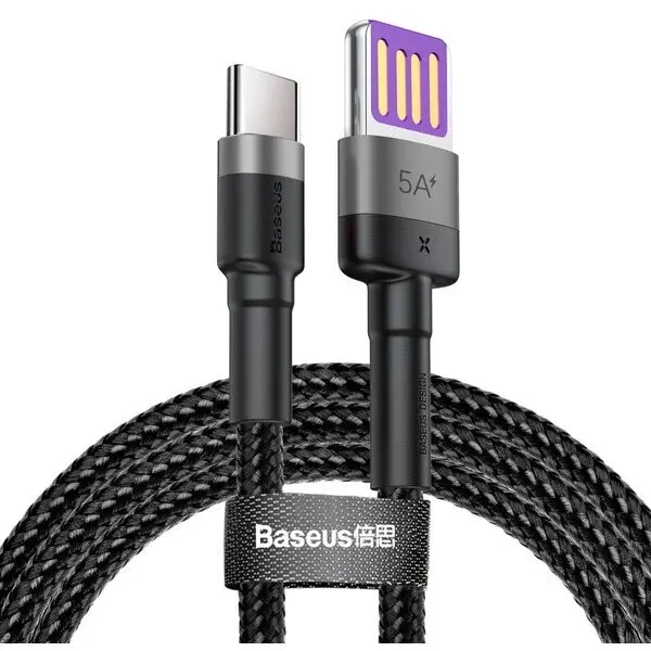 BASEUS CABLU alimentare si date Baseus Cafule HW, Fast Charging Data Cable pt. smartphone, double side USB la USB Type-C 40W, braided, 1m, Gri CATKLF-PG1