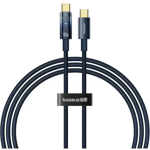 BASEUS CABLU alimentare si date Baseus Explorer, Fast Charging Data Cable pt. smartphone, USB Type-C la USB Type-C 100W, oprire automata incarcare, braided, 1m, Albastru P10319704321-00