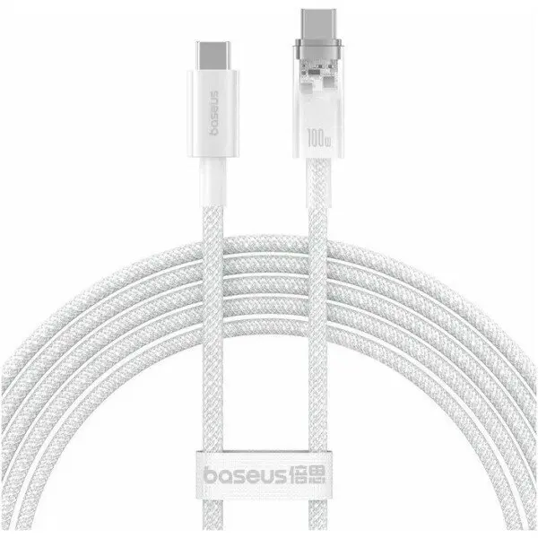 BASEUS CABLU alimentare si date Baseus, Explorer Smart Temperature Control, Fast Charging, pt smartphone, USB Type-C la USB Type-C,100W, braided, 2m, Alb