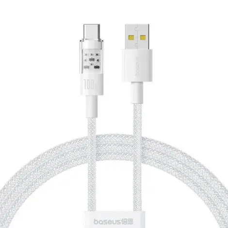 BASEUS Cablu alimentare si date Baseus Gem, Fast Charging Data Cable pentru smartphone, USB la USB Type-C 100W, 2m, alb