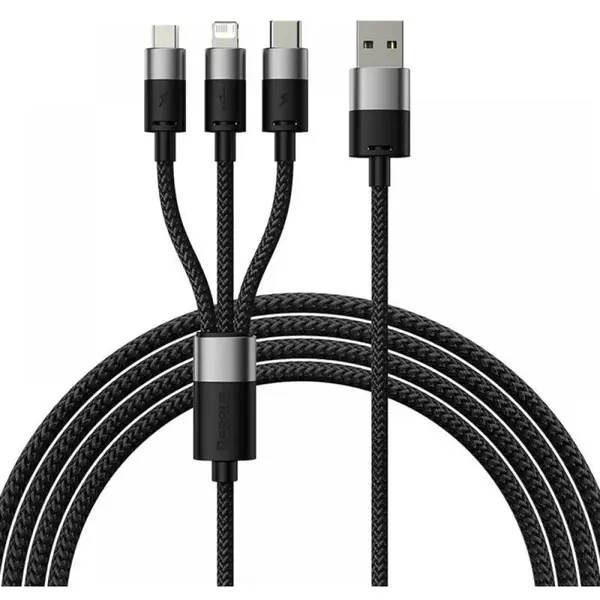BASEUS CABLU alimentare si date Baseus StarSpeed 1-for-3, pt. smartphone, USB la Micro-USB + Lightning Iphone + USB Type-C, 1.2m, negru