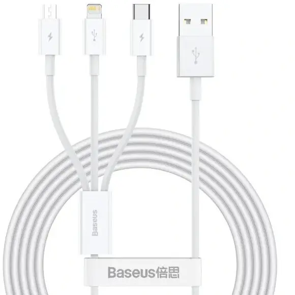 BASEUS Cablu Alimentare si Date Baseus Superior Series USB la Micro-USB + Lightning Iphone + USB Type-C 3.5A 1.5m Alb
