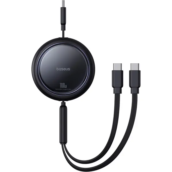 BASEUS Cablu Baseus Bright Mirror Series, USB-C la 2x USB-C, 100W, 1m, retractabil, Negru
