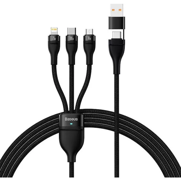 BASEUS Cablu, Baseus Flash Series 2, cablu USB 3 in 1, USB-C / Micro USB / Lightning, 100 W, 1.2 m, negru