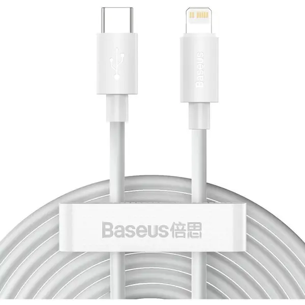 BASEUS Cablu Baseus Simple Wisdom, Fast Charging Data Cable pt. smartphone, USB Type-C la Lighting iPhone PD 20W (2buc/set), 1.5m, alb