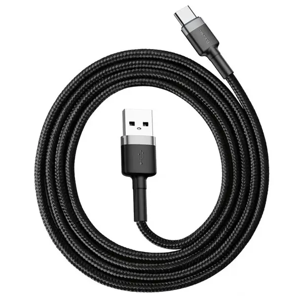 BASEUS Cablu Date si Incarcare Baseus, Cafule CATKLF-BG1, USB la USB Type-C, 3A, 1m, Gri - Negru