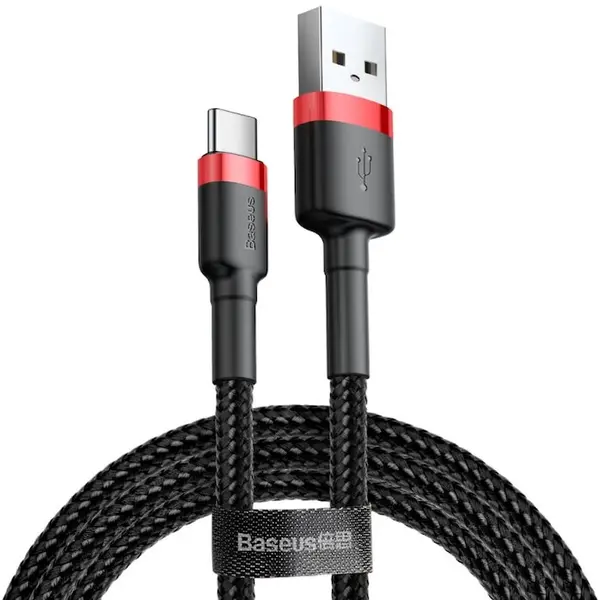 BASEUS Cablu Date si Incarcare Baseus, Cafule CATKLF-C91, USB la USB Type-C, Quick Charge, 2m, Negru - Rosu