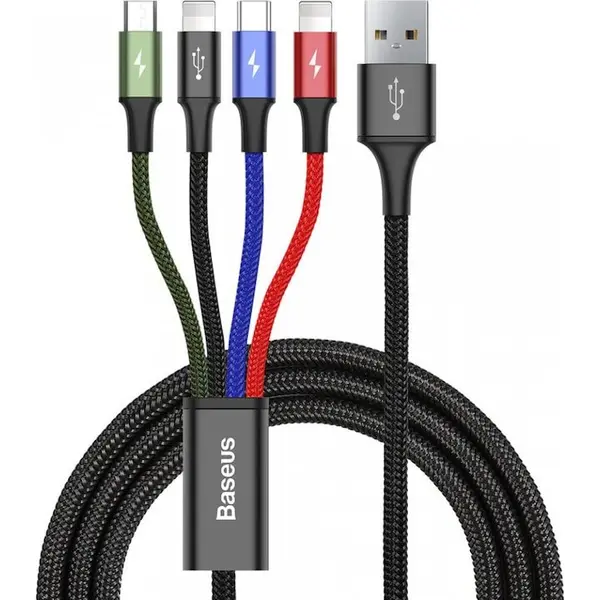 BASEUS Cablu Date si Incarcare Baseus USB – USB Type-C / MicroUSB / 2 x tip Lightning, 1.2 m, 3.5A, CA1T4-C01, Negru