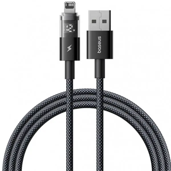 BASEUS Cablu Date si Incarcare USB-A - Lightning Baseus Display 2, 12W, 2m, Negru P10382700121-01