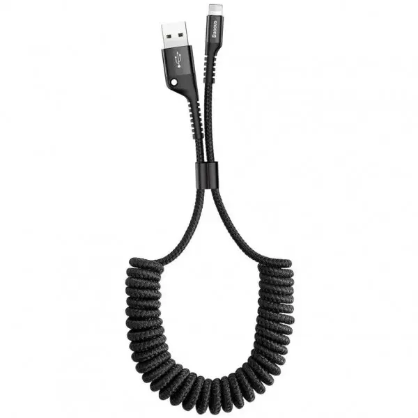 BASEUS Cablu Date si Incarcare USB-A - Lightning Baseus Fish Eye Spring, 18W, 1m, Negru CALSR-01