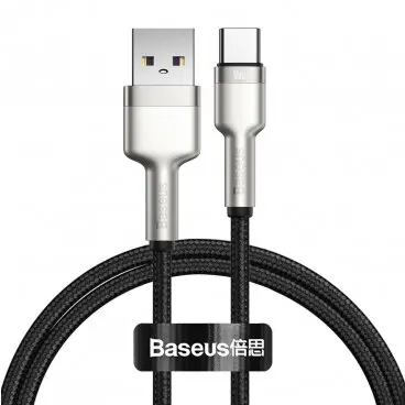 BASEUS Cablu Date si Incarcare USB-A - USB-C Baseus Cafule Metal Series, 66W, 1m, Negru