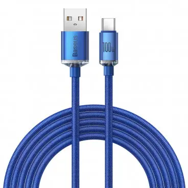 BASEUS Cablu Date si Incarcare USB-A - USB-C Baseus Crystal Shine Series, 100W, 2m, Albastru
