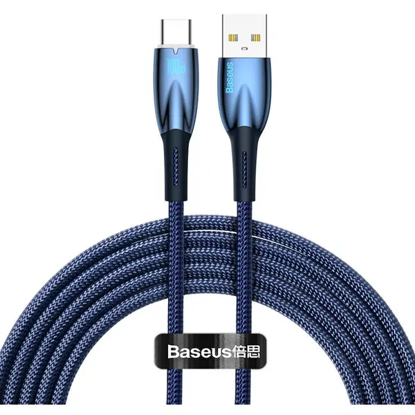 BASEUS Cablu Date si Incarcare USB-A - USB-C Baseus Glimmer Series, 100W, 2m, Albastru CADH000503
