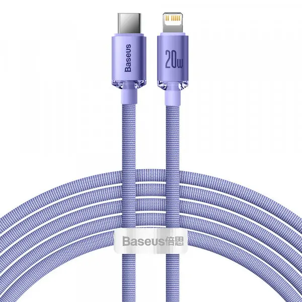 BASEUS Cablu Date si Incarcare USB-C - Lightning Baseus Crystal Shine Series, 20W, 2m, Mov CAJY000305