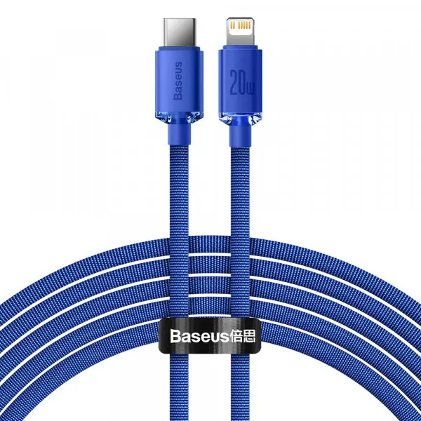 BASEUS Cablu Date si Incarcare USB-C - Lightning Baseus Crystal Shine Series, 20W, 2m, Albastru CAJY000303