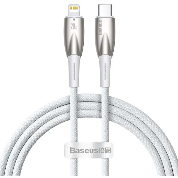 BASEUS Cablu Date si Incarcare USB-C - Lightning Baseus Glimmer Series, 20W, 1m, Alb CADH000002
