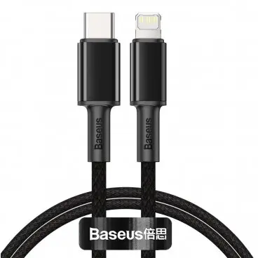 BASEUS Cablu Date si Incarcare USB-C - Lightning Baseus High Density Braided, 20W, 1m, Negru