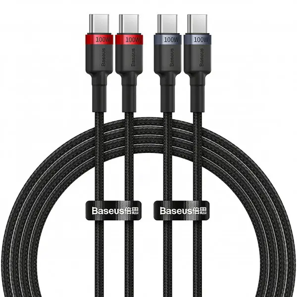 BASEUS Cablu Date si Incarcare USB-C - USB-C Baseus Cafule, 100W, 1m, Rosu, Set 2 bucati