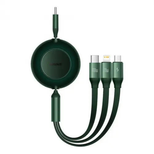 BASEUS Cablu de date Baseus Bright Mirror 2 One-for-three Retractable, USB-C - USB-C/Lightning/Micro USB, 1.m, Green