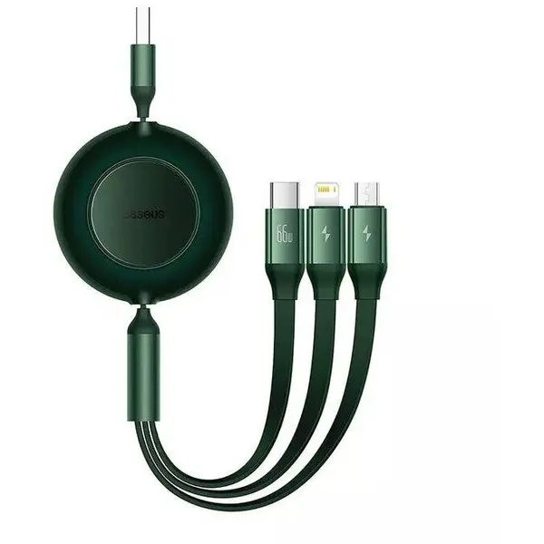 BASEUS Cablu de date telefon, Baseus, 3 in 1, 66 W, 2 A, 1.1 m, Verde inchis