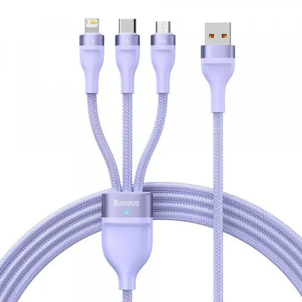 BASEUS Cablu Incarcare USB-A - Lightning / microUSB / USB-C Baseus Flash Series II 3in1, 66W, 1.2m, Mov CASS040005